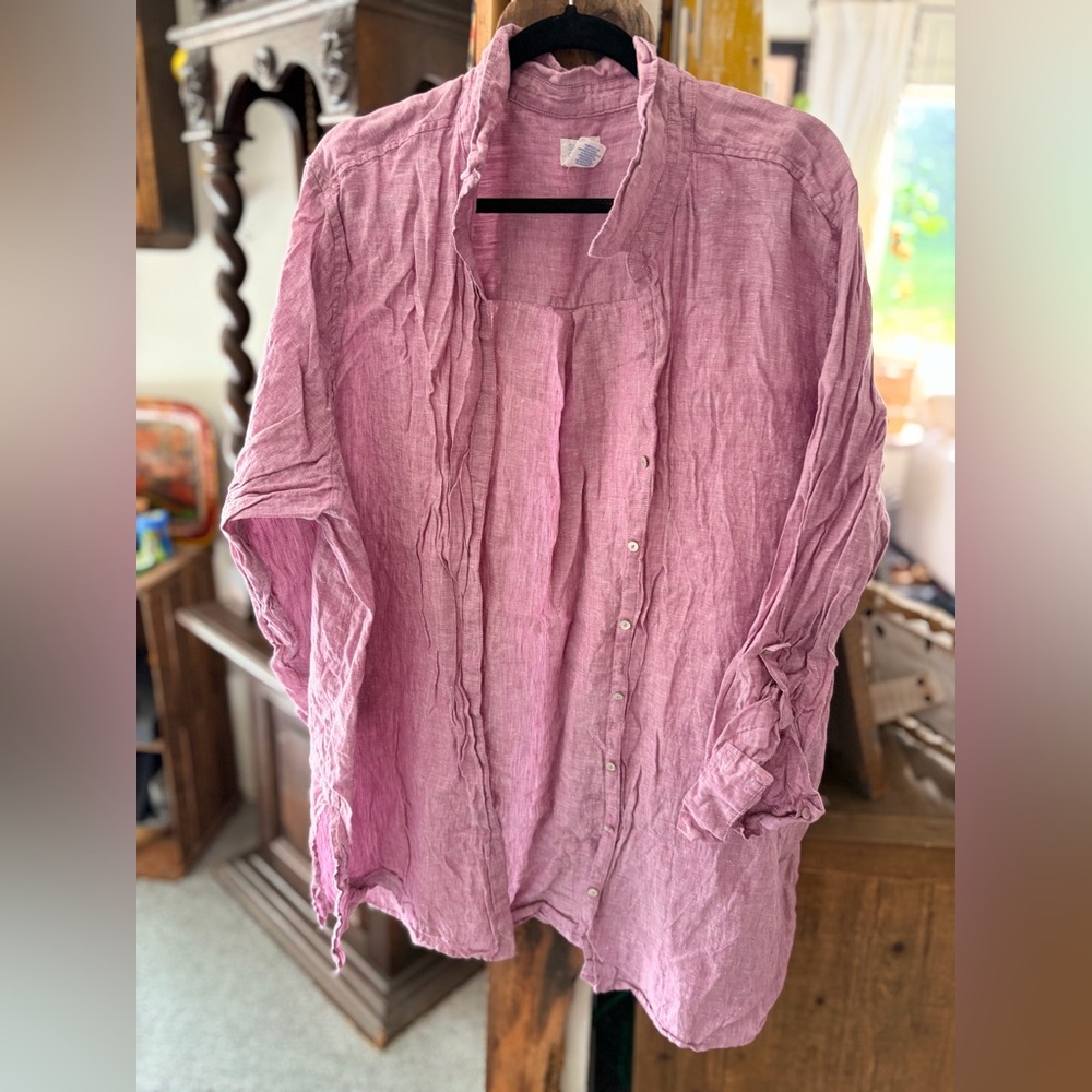 Sigrid Olsen 100% linen button purple Blouse Tunic Needs to be ironed or Steamed